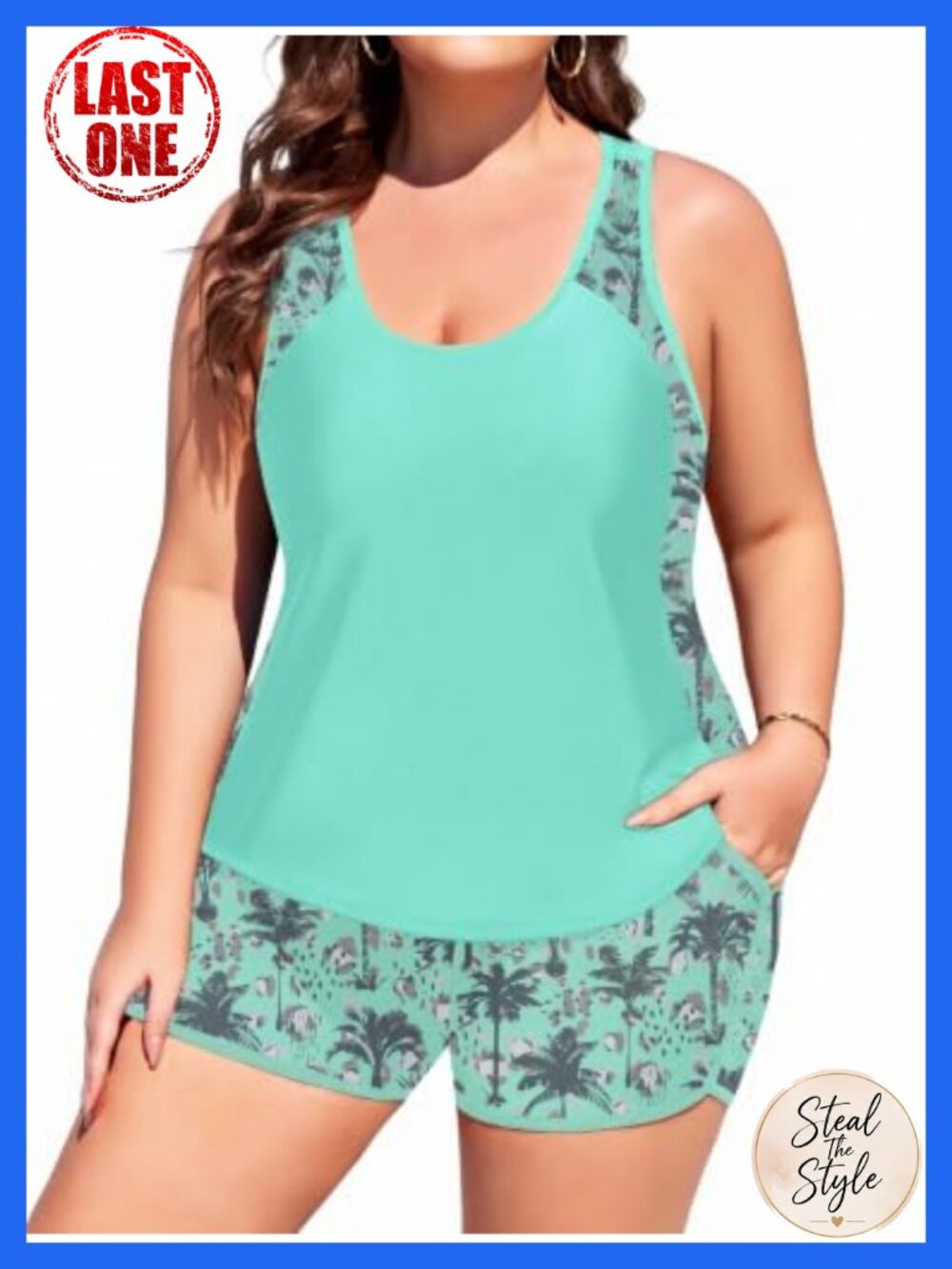 Plus Size Tankini Swimsuit with Pockets Tummy Control Bathing Suit